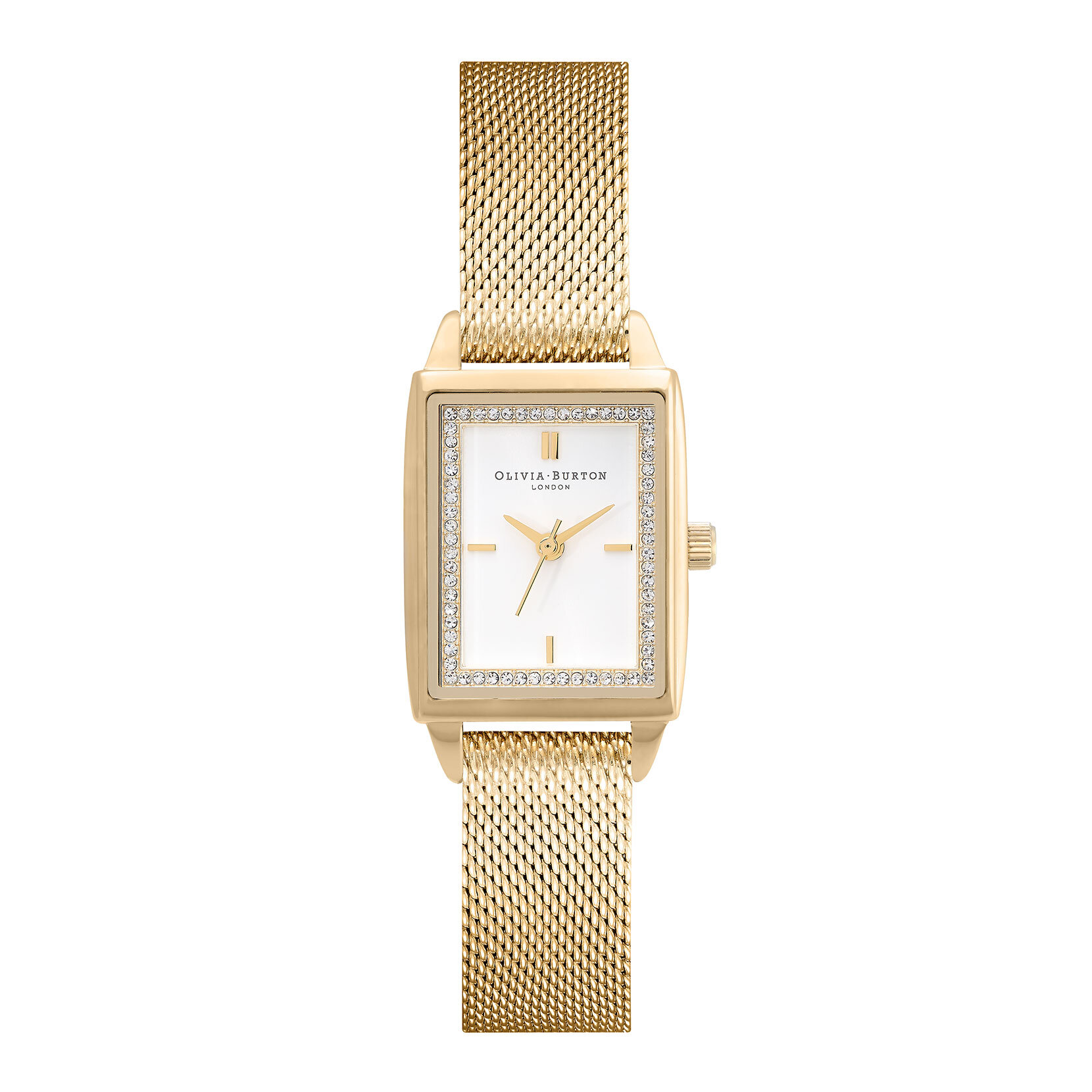21mm Rectangle White & Gold Mesh Watch