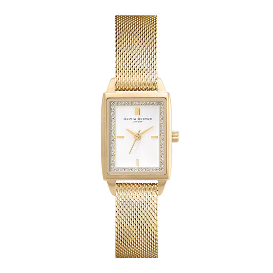 Townhouse 21mm Rectangle White & Gold Mesh Watch