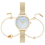 Classic Mini Dial Mesh Watch, Interlink & Pearl Bracelet Gold Stacking Set