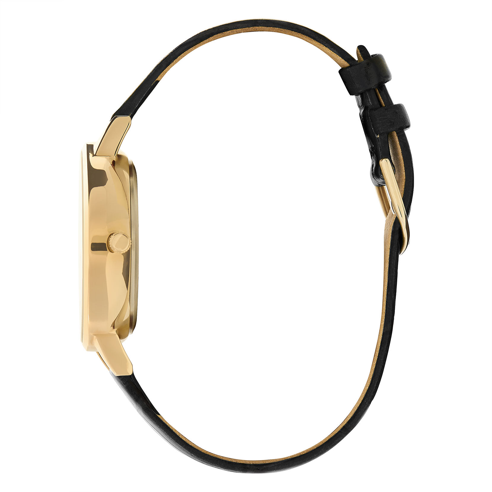 Montre Multifunction or à bracelet cuir noir 34 mm
