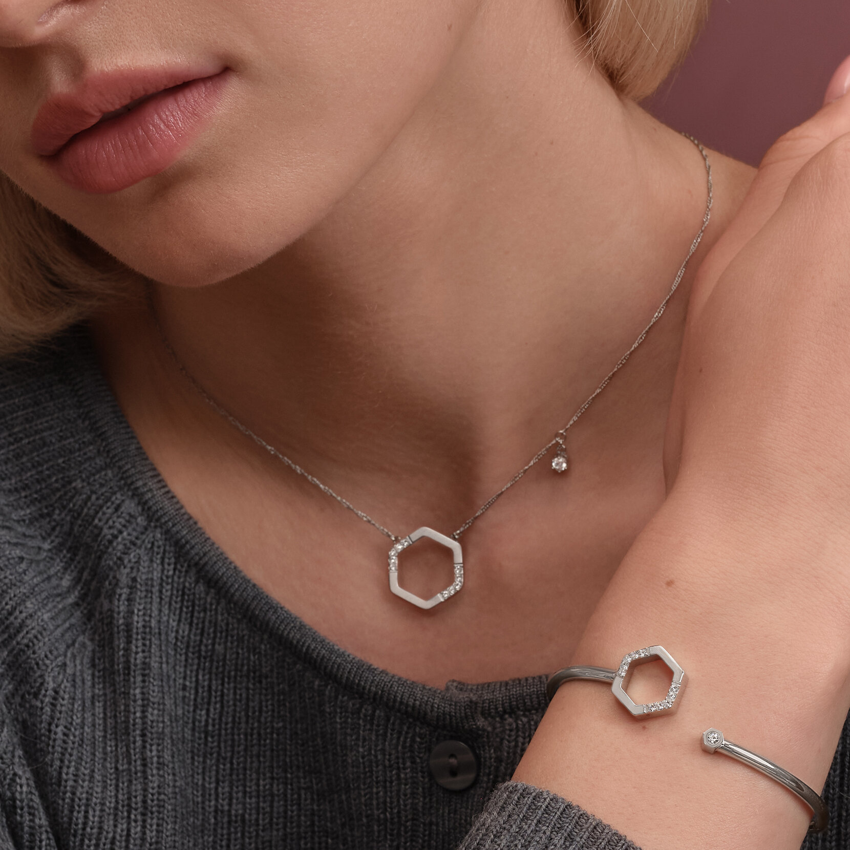 Collier Crystal Honeycomb Argent