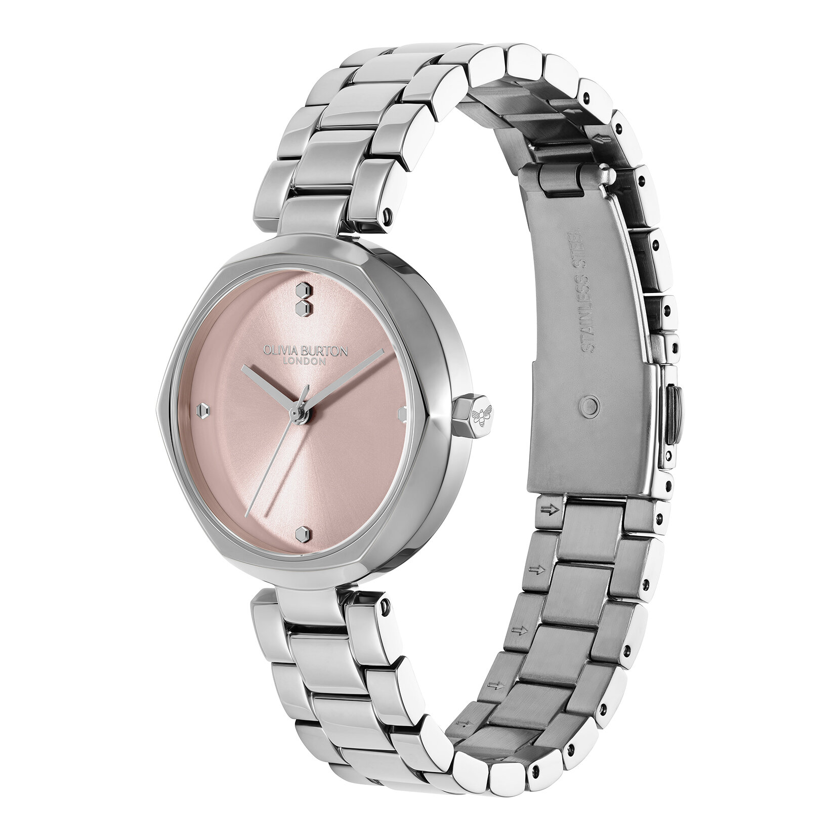 Montre Avec Fermoir en T Rose Poudrée & Argent 32mm