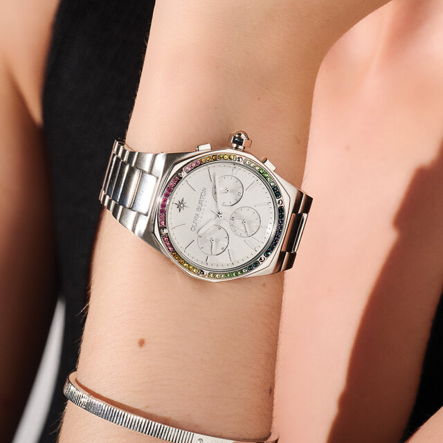 38mm Hexa Multi-Function Rainbow & Silver Bracelet Watch