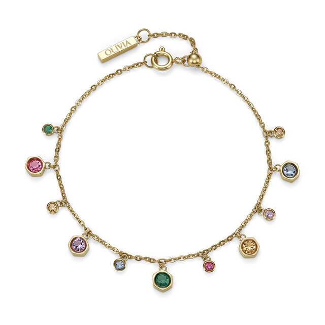 Mini Droplet Rainbow Crystal Gold Plated Bracelet
