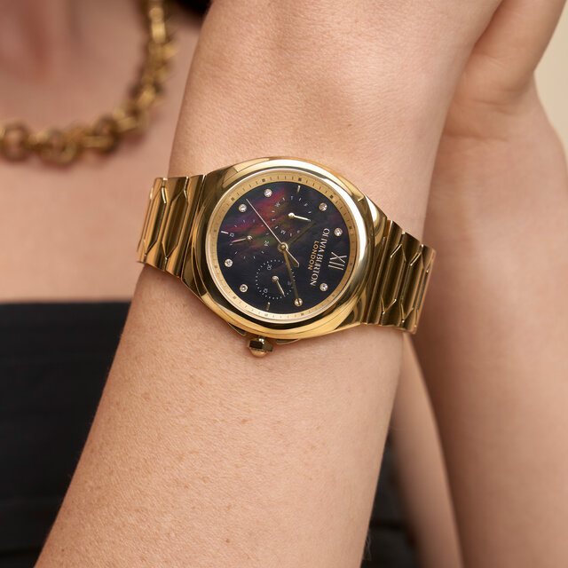 36mm Lustre Multi-Function Black & Gold Bracelet Watch