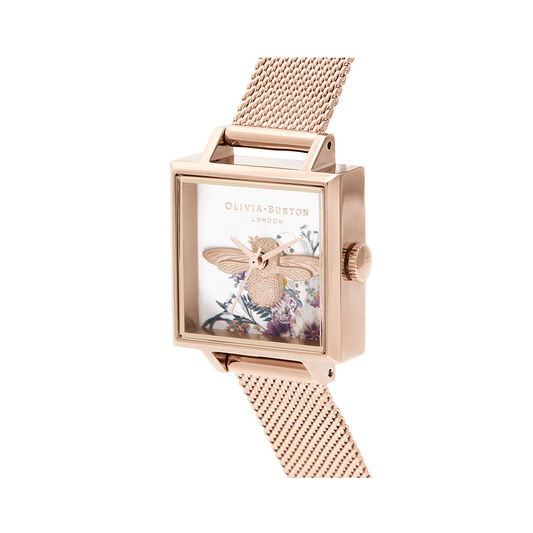 Enchanted Garden Square Dial & Pale Rose Gold Mesh