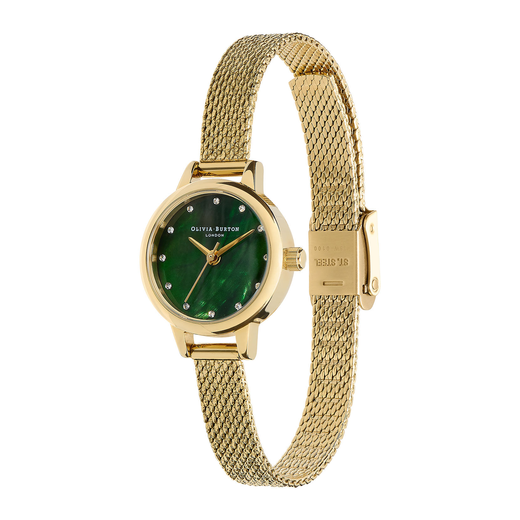 Classic Mini Dial Green Mother of Pearl & Gold Mesh Watch