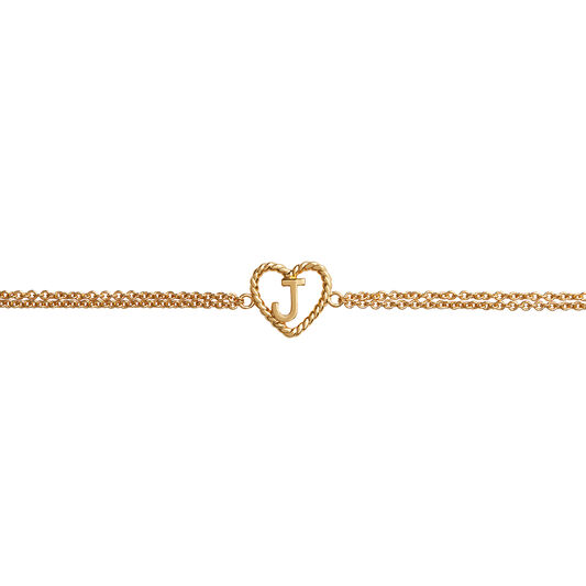 'J' Heart Initial Chain Bracelet Gold