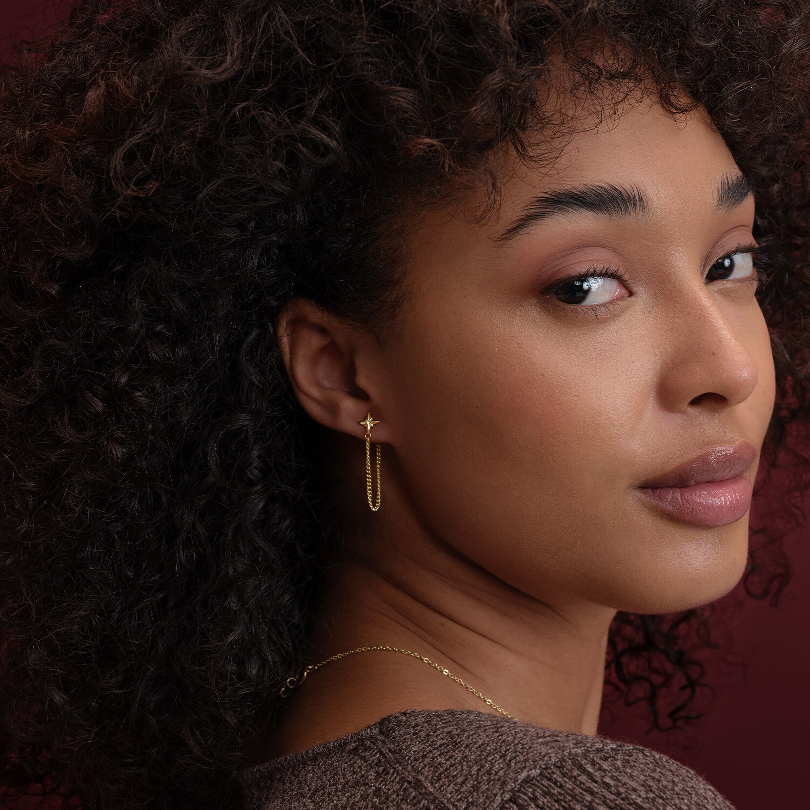 Boucles d'Oreilles Chaîne North Star Plaqué Or