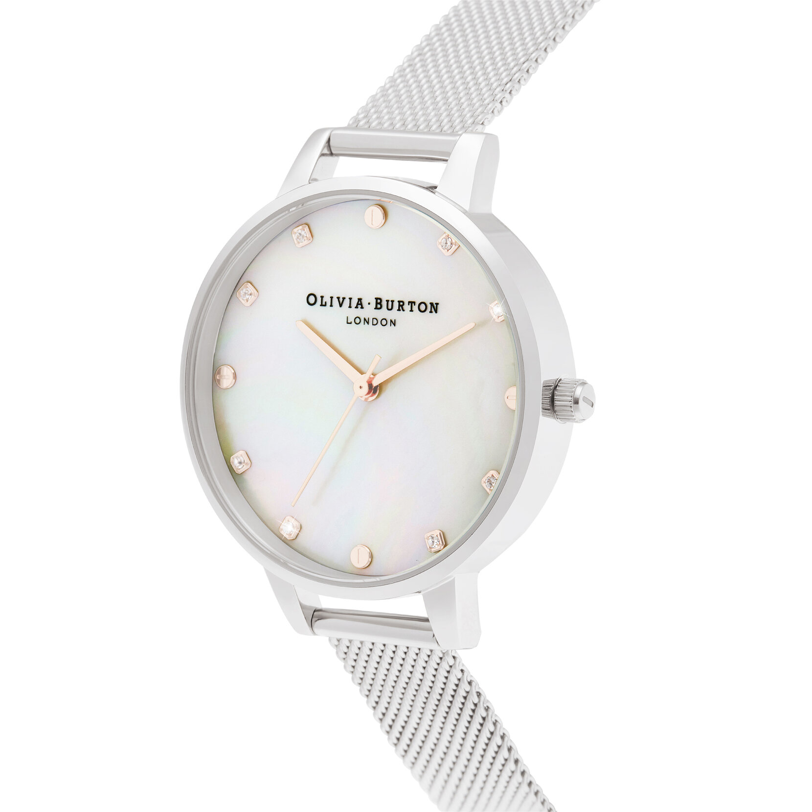 34mm White & Silver Mesh Watch