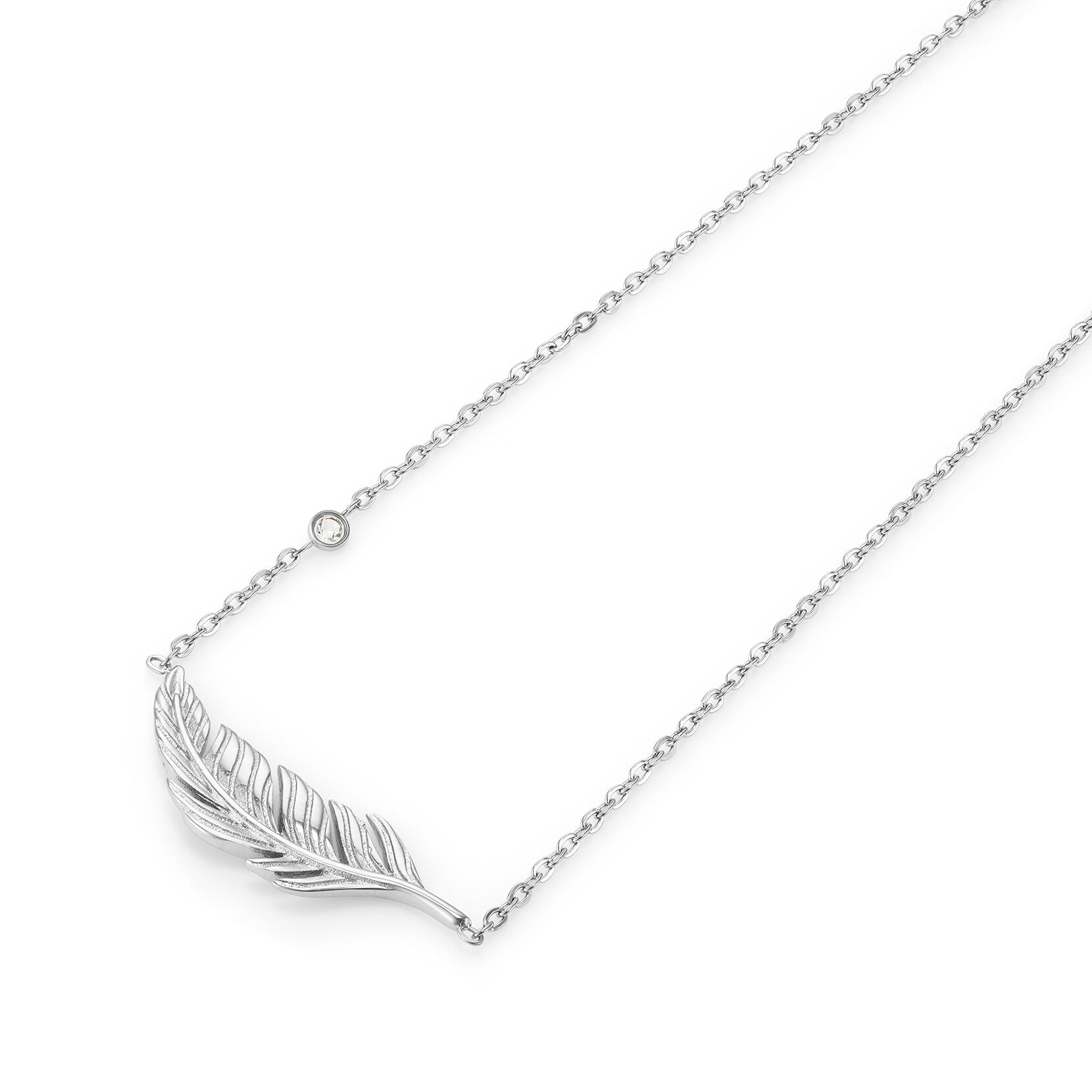 Feather Silver Tone Necklace