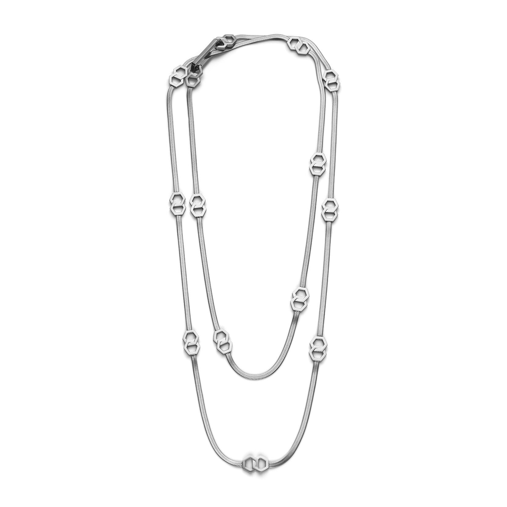 Honeycomb Loop Silver Tone Long Necklace