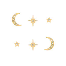 North Star & Moon Gold Stud Earrings Set