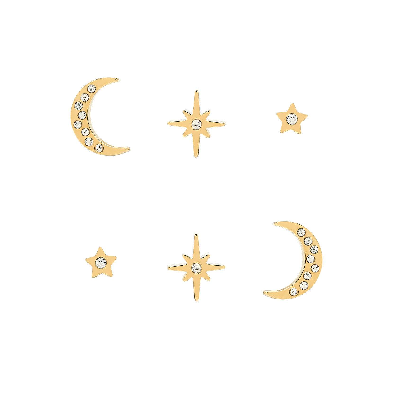 North Star & Moon Gold Stud Earrings Set