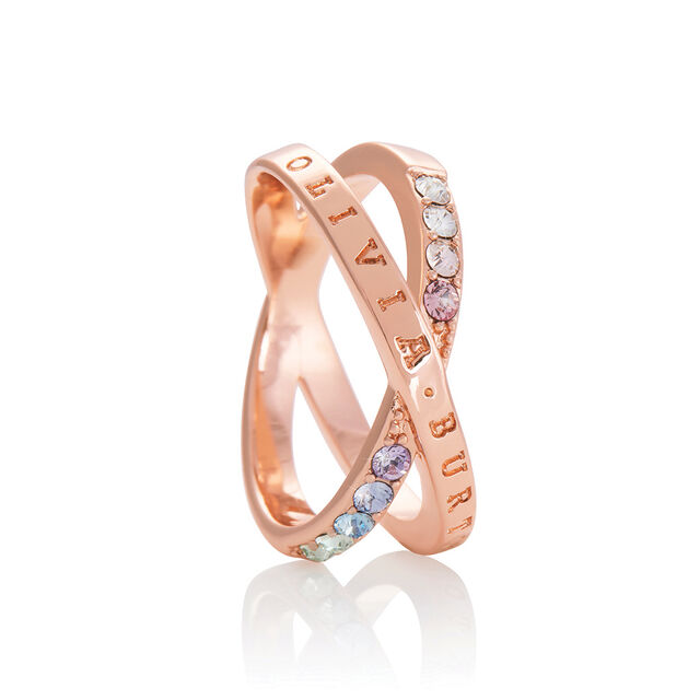 Bejewelled Classics Rainbow Interlink Ring Rose Gold