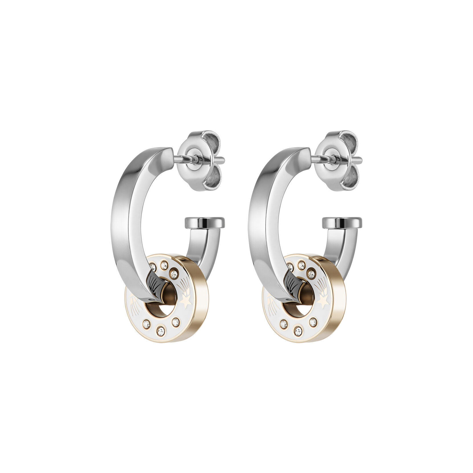 Shooting Star Ivory & Silver Tone Hoop Earrings