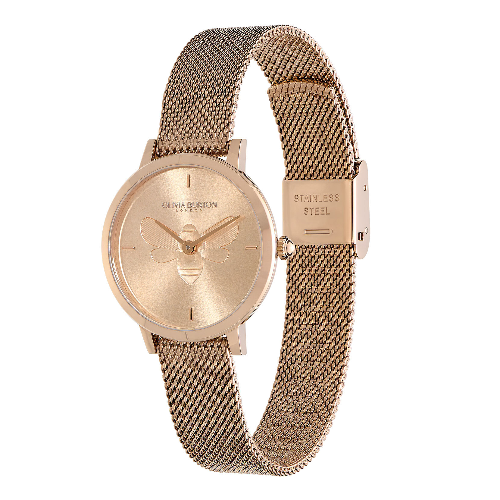 28mm Bee Ultra Slim Carnation Gold Mesh Watch