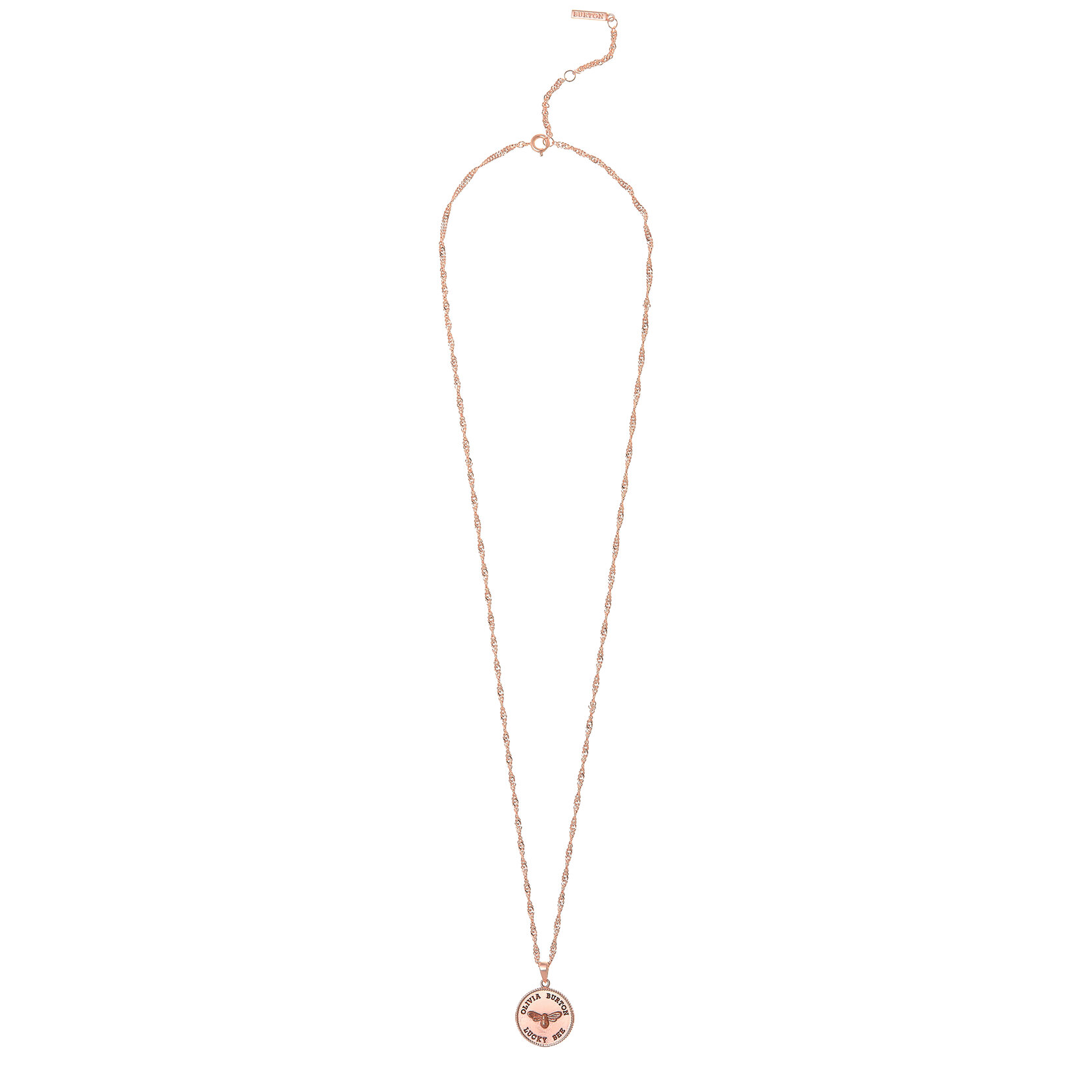 Collier pendentif charme au motif d'abeille en forme de pièce de monnaie en or rose