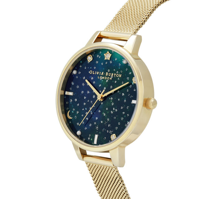 Celestial Galaxy Demi Dial Emerald & Gold Mesh Watch