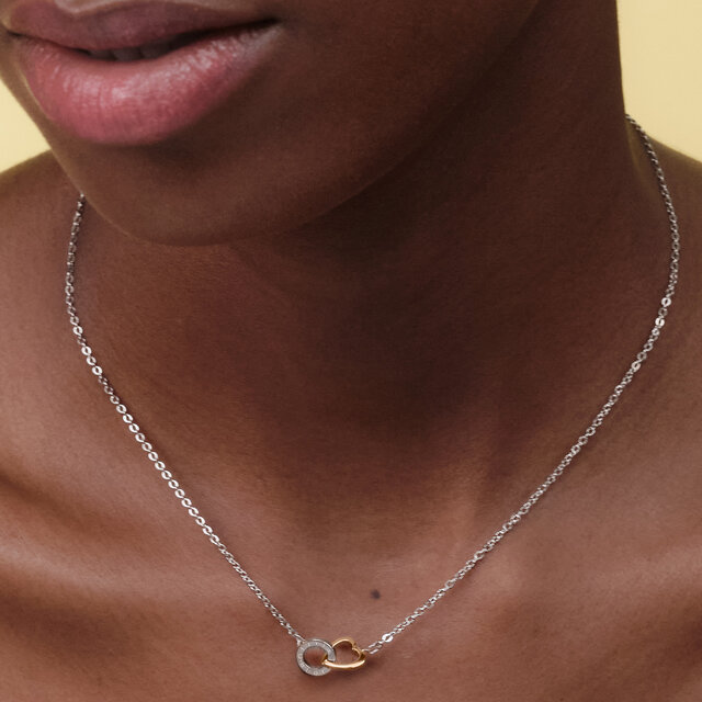Collier Kindred Interlink Heart argent&eacute; et plaqu&eacute; or rose