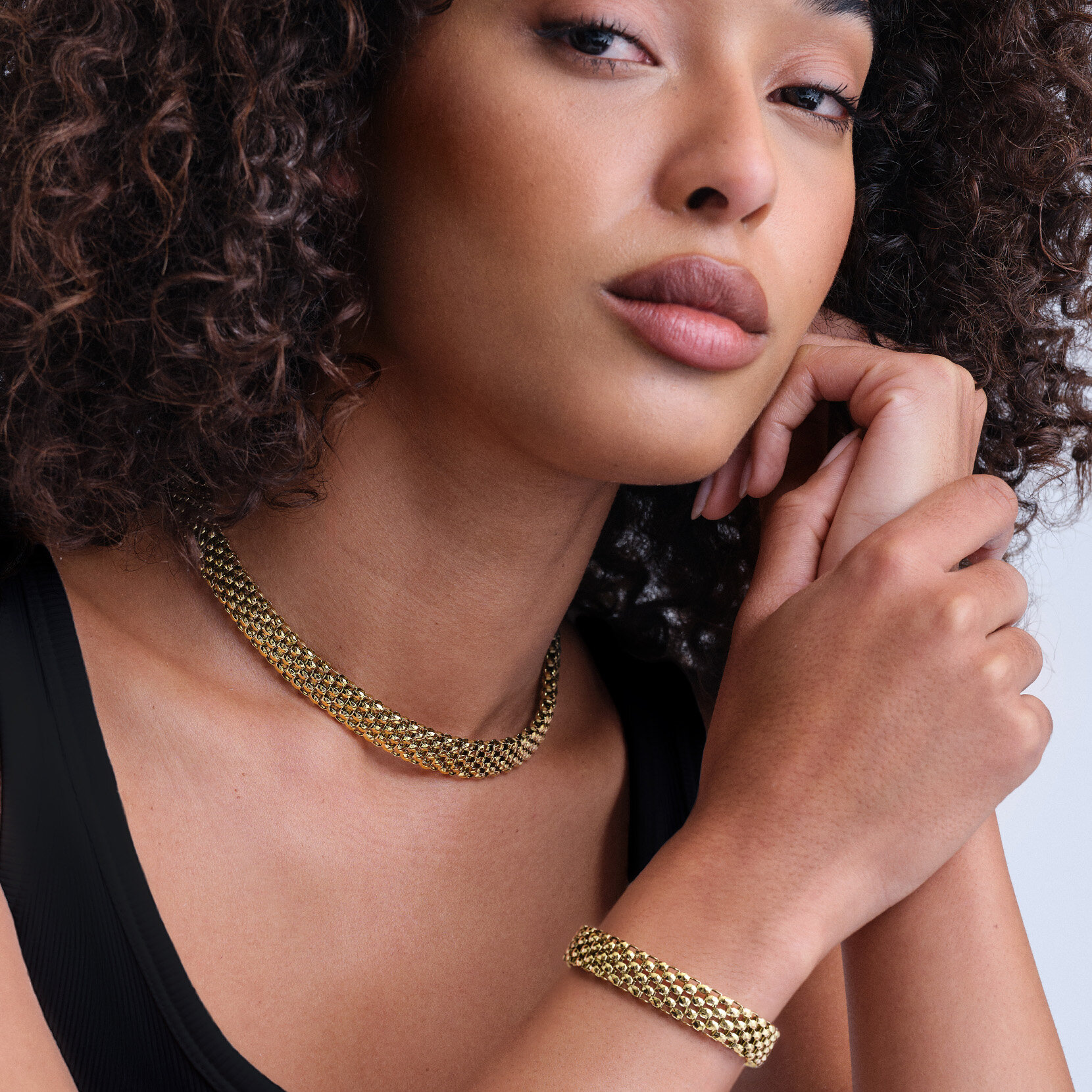 Collier Chequerboard Link plaqu&eacute; or