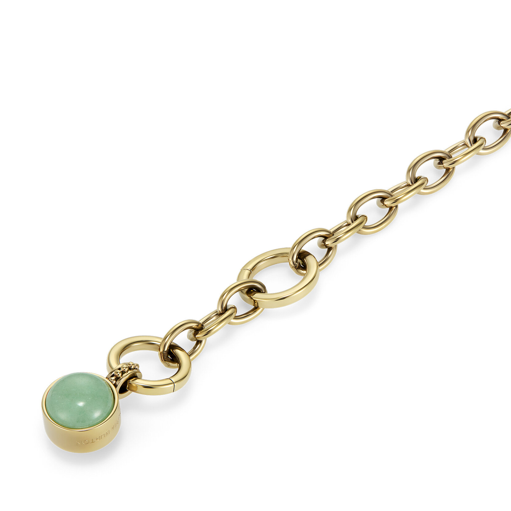 Bracelet Fermoir Bascule Pierre Précieuse Aventurine Cabochon Plaqué Or