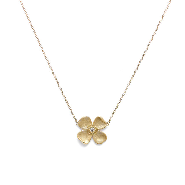 Dogwood Flower Gold Pendant Necklace