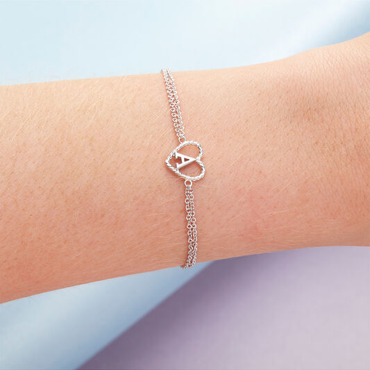 'A' Heart Initial Chain Bracelet Silver