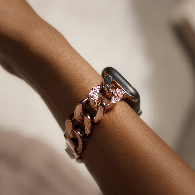 Bracelet or rose à maillons Floral