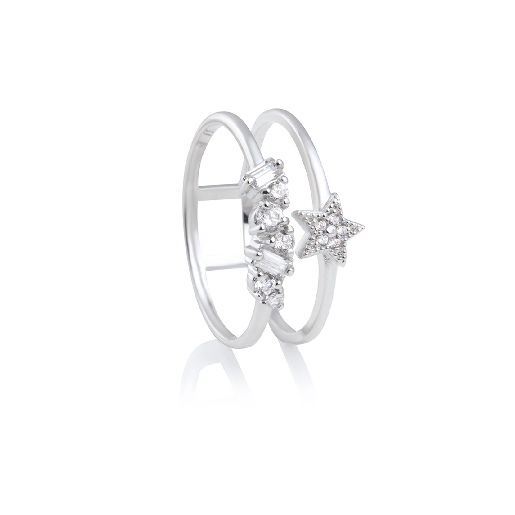 Silver Celestial Double Band Ring L