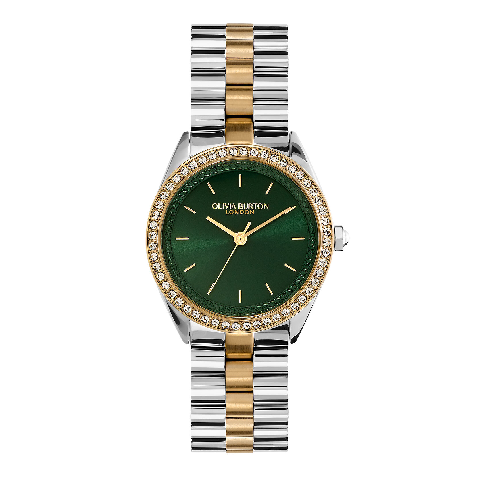 Montre Bejewelled Vert Sapin & Bracelet Bicolore 34 mm