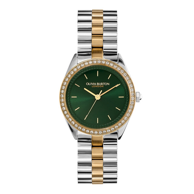 34mm Bejewelled Forest Green & Two Tone Bracelet Watch