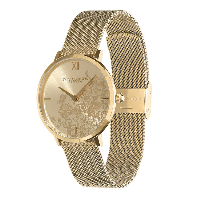 Montre Floral Blooms ultra fine avec bracelet en Or milanais 35 mm