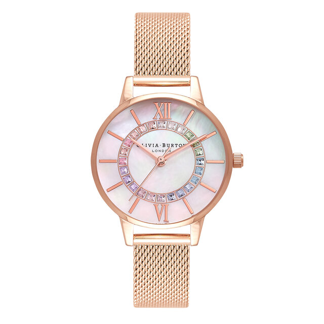 Montre Rainbow Sparkle Wonderland à bracelet milanais or rose
