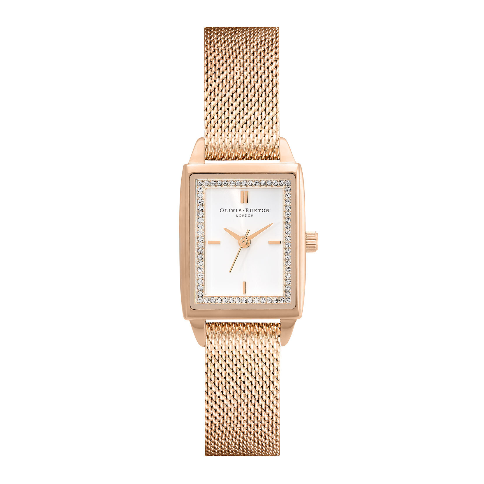 Montre Townhouse rectangulaire blanc à bracelet milanais or blanc 21 mm