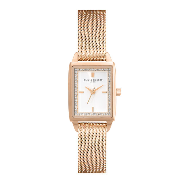 Montre Townhouse rectangulaire blanc à bracelet milanais or blanc 21 mm