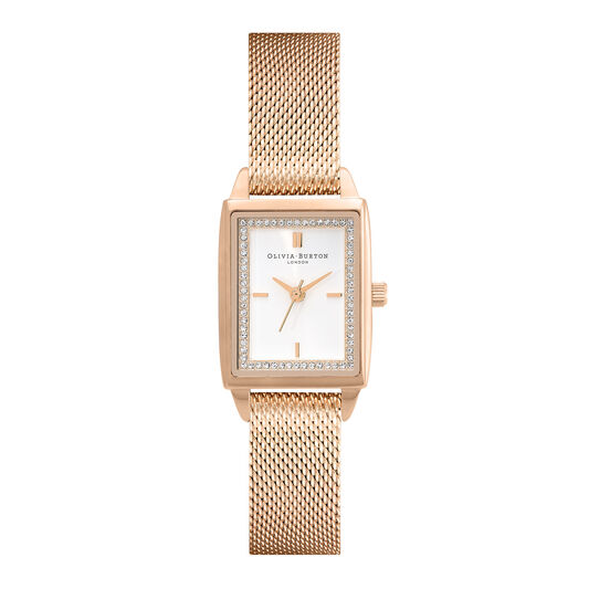 Townhouse 21mm Rectangle White & Carnation Gold Mesh Watch
