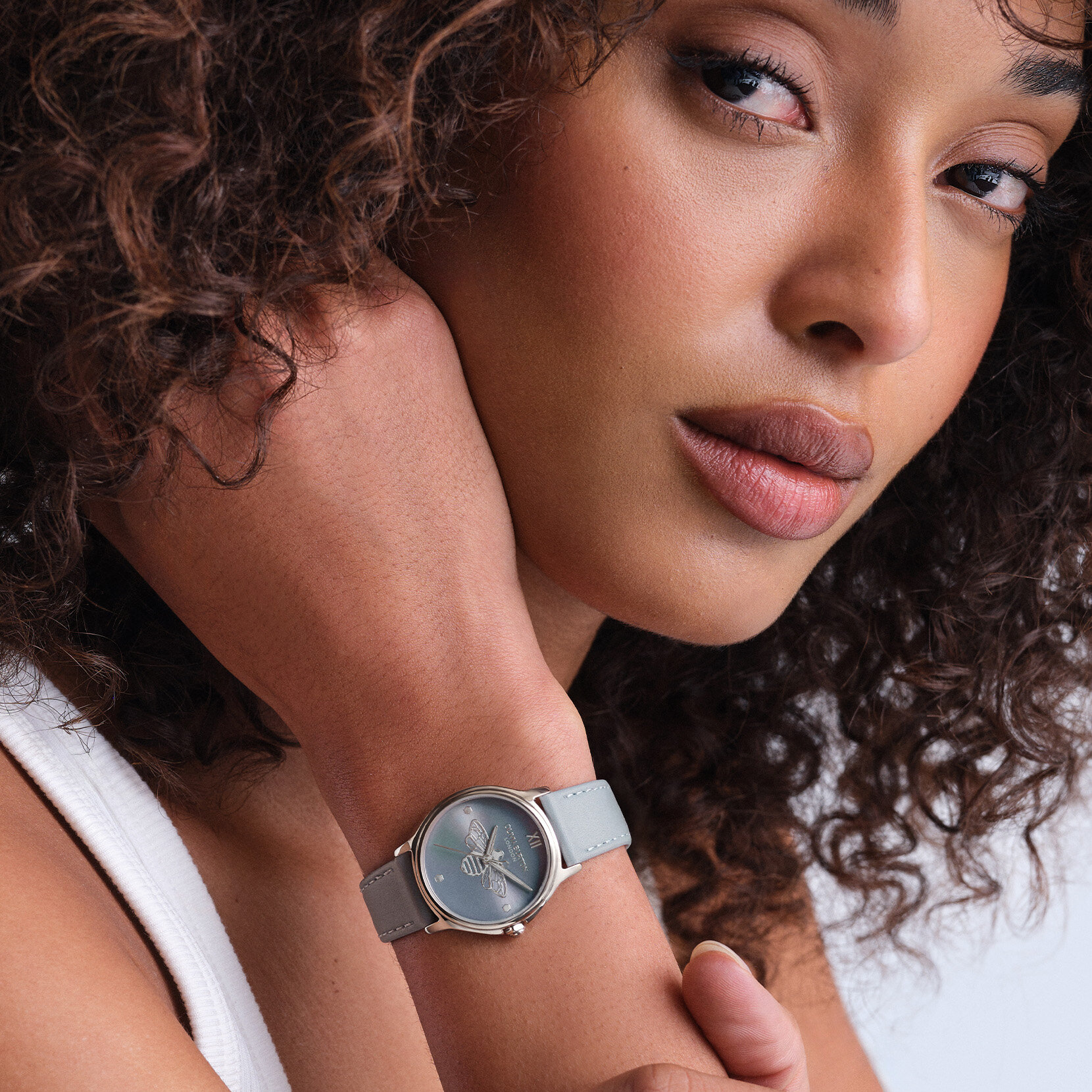 30mm Classic Bee Silver & Chalk Blue Leather Strap Watch