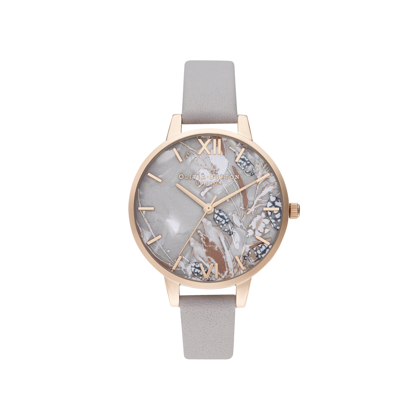 Abstract Florals Grey Lilac & Rose Gold Watch