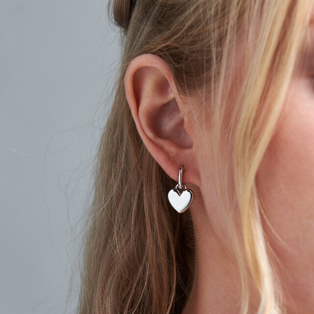 Silver Heart Huggie Hoops