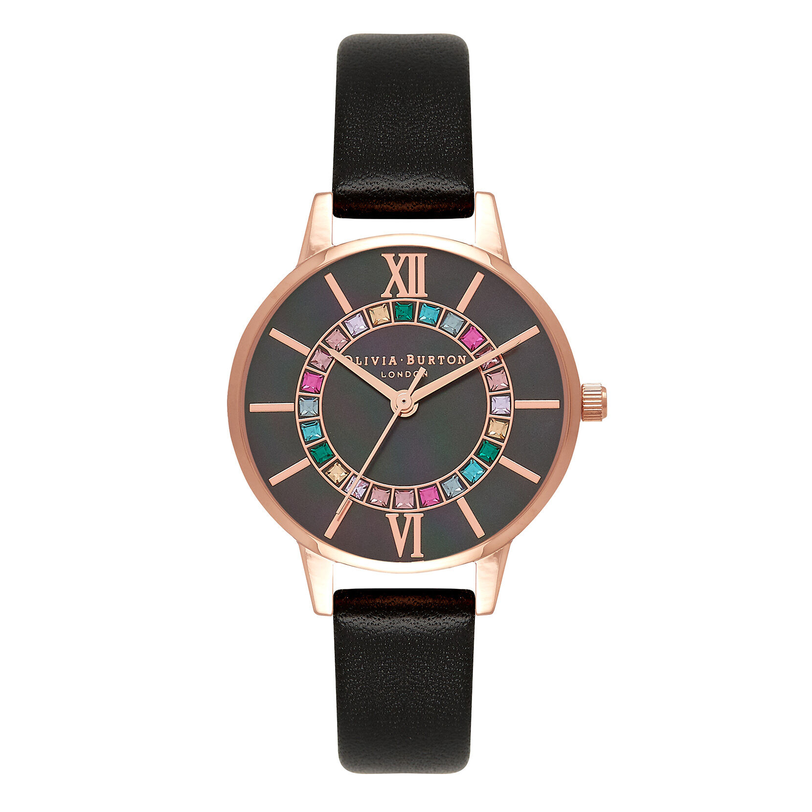 Wonderland 30mm Rose Gold & Black Leather Strap Watch