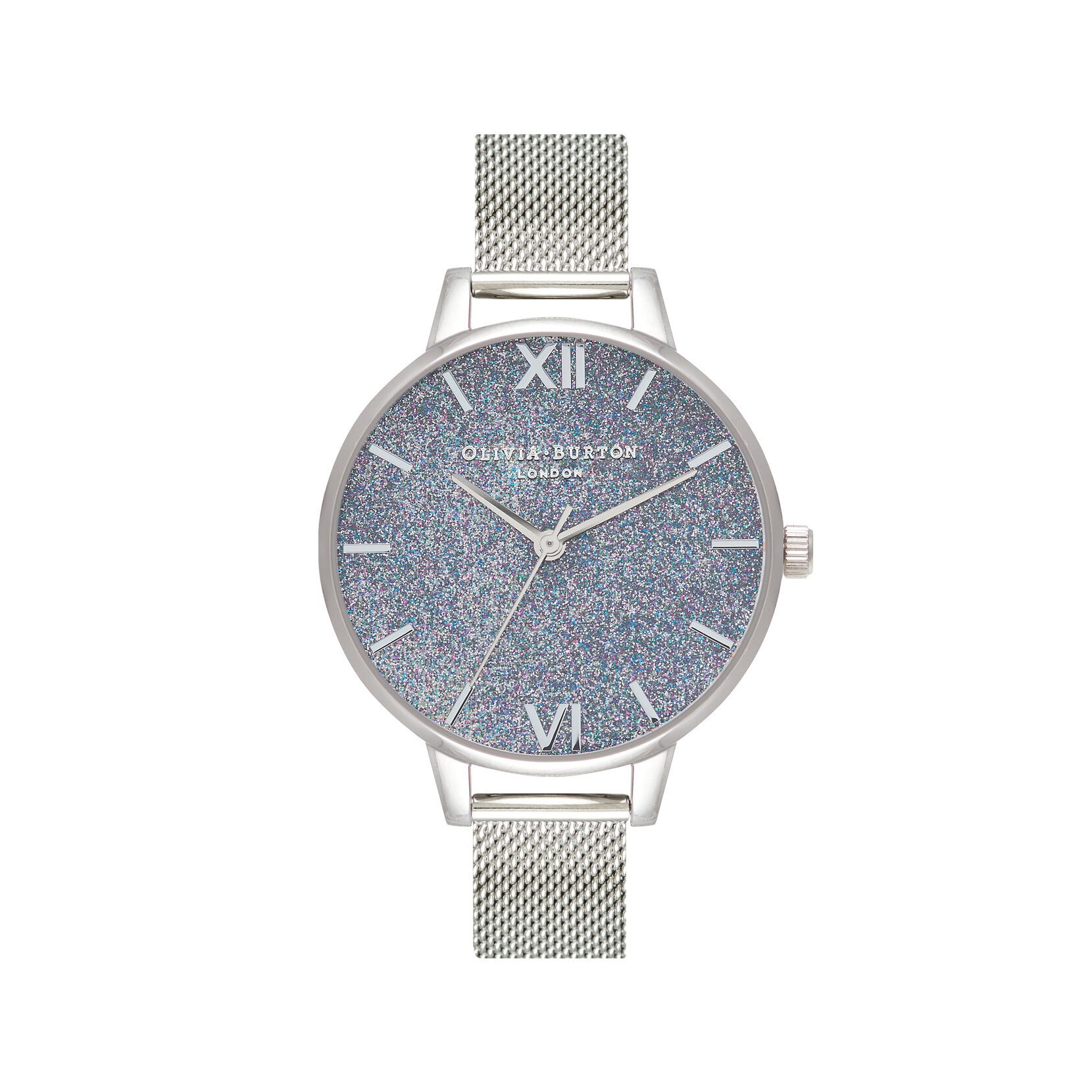 Olivia Burton NavyBlue Glitter Dial Watch With 34mm Sparkley Face & MeshBracelet Glitter Dial 34mm Blue & Silver Mesh Watch | Olivia Burton  main image 2