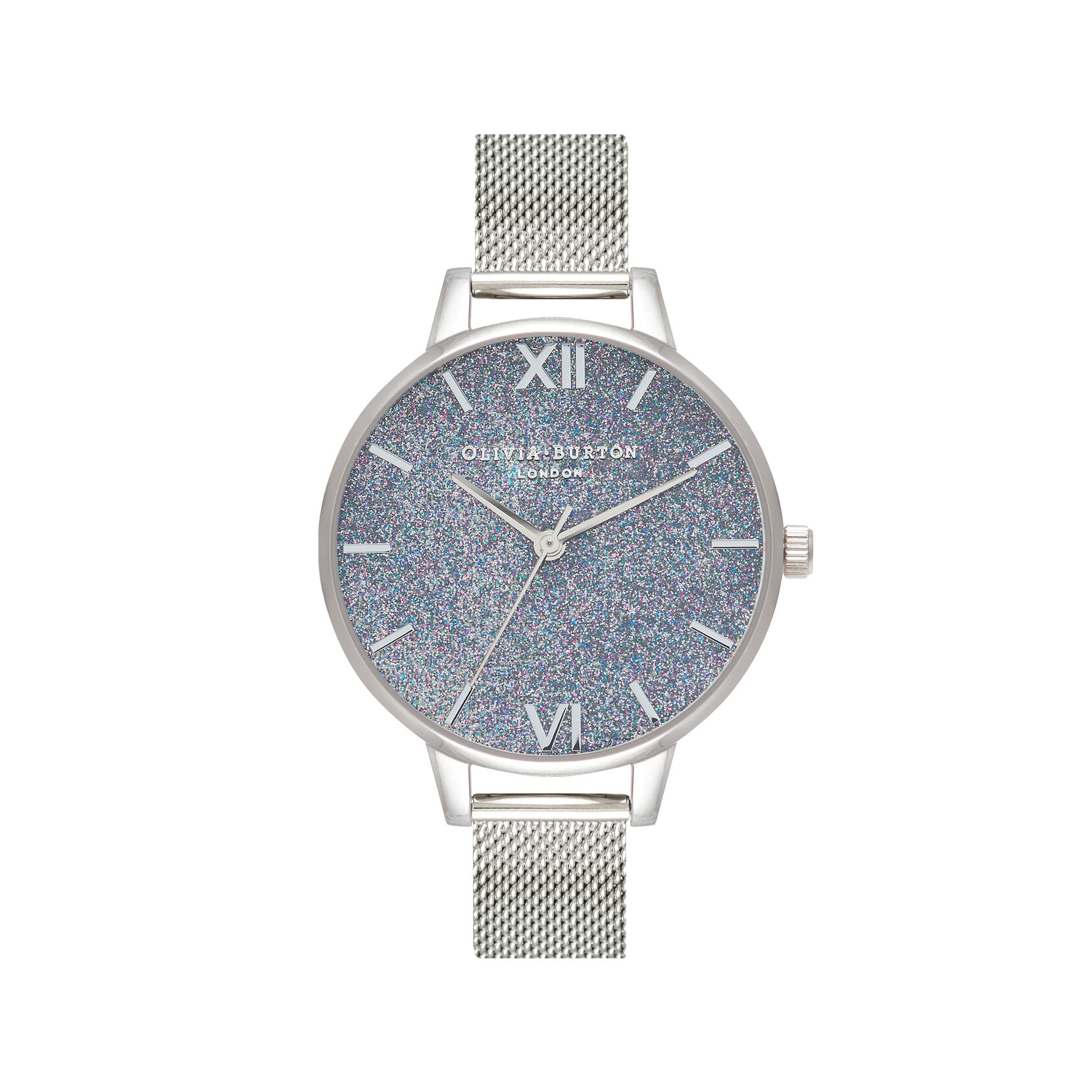 Montre à cadran intermédiaire pailleté argent et bracelet milanais argent