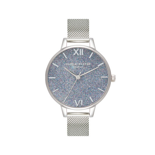 Glitter Dial 34mm Blue & Silver Mesh Watch
