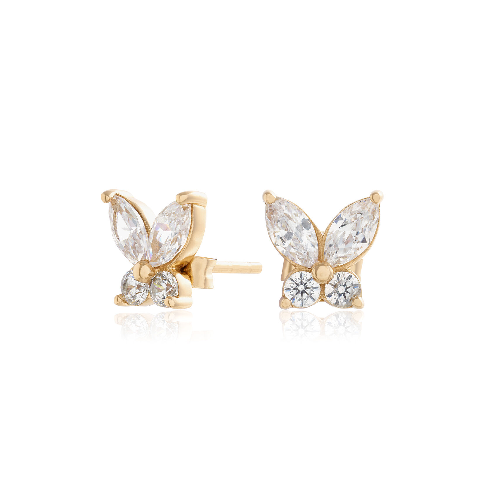 Sparkle Butterfly Gold Marquise Stud Earrings