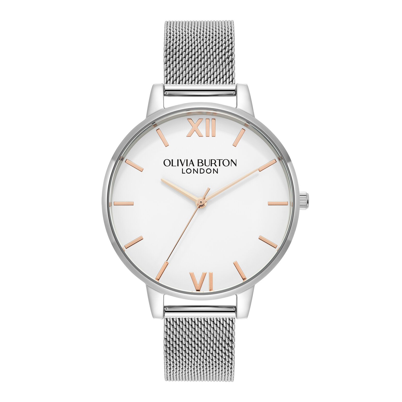 38mm White & Silver Mesh Watch