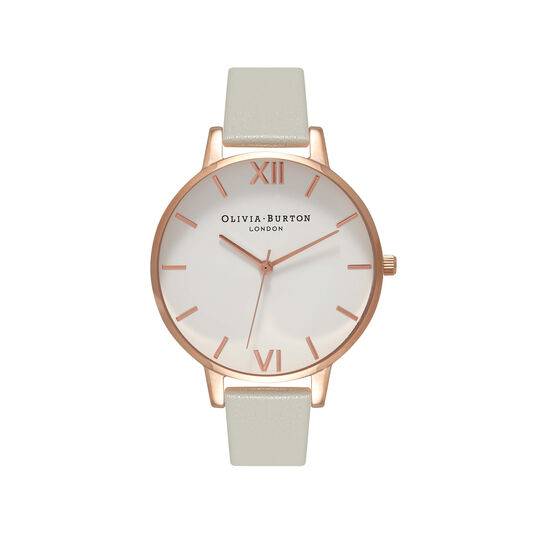 Ladies Big Dial Grey Rose Gold Watch Olivia Burton London