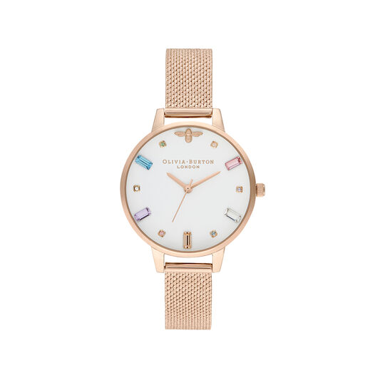 Rainbow Bee Rose Gold Mesh Watch