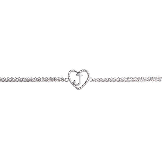 'J' Heart Initial Chain Bracelet Silver