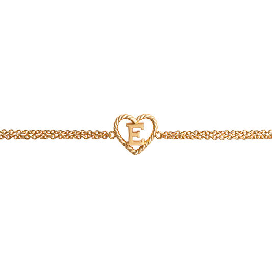 'E' Heart Initial Chain Bracelet Gold